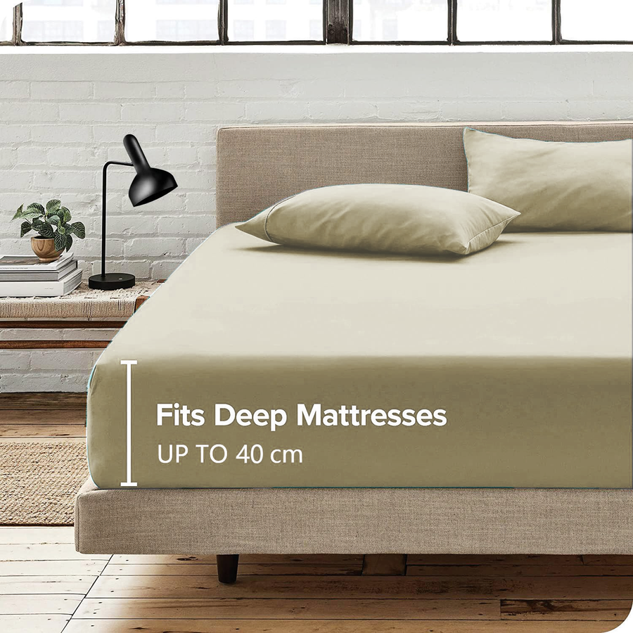 2 Piece 2000TC Microfibre 40cm Deep Pocket Fitted Sheet Set with Pillowcase - Cream White King Single