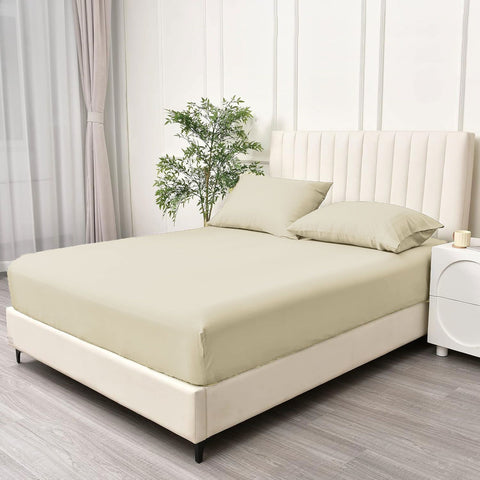 2 Piece 2000TC Microfibre 40cm Deep Pocket Fitted Sheet Set with Pillowcase - Cream White King Single