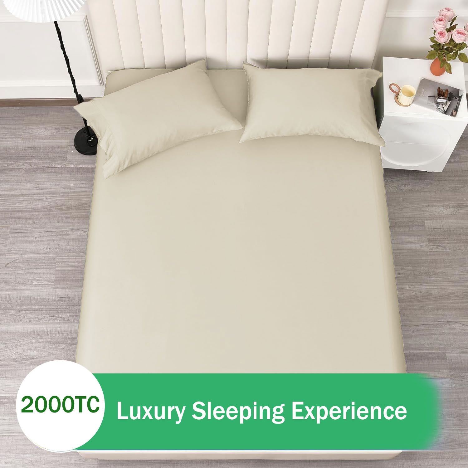 2 Piece 2000TC Microfibre 40cm Deep Pocket Fitted Sheet Set with Pillowcase - Cream White King Single