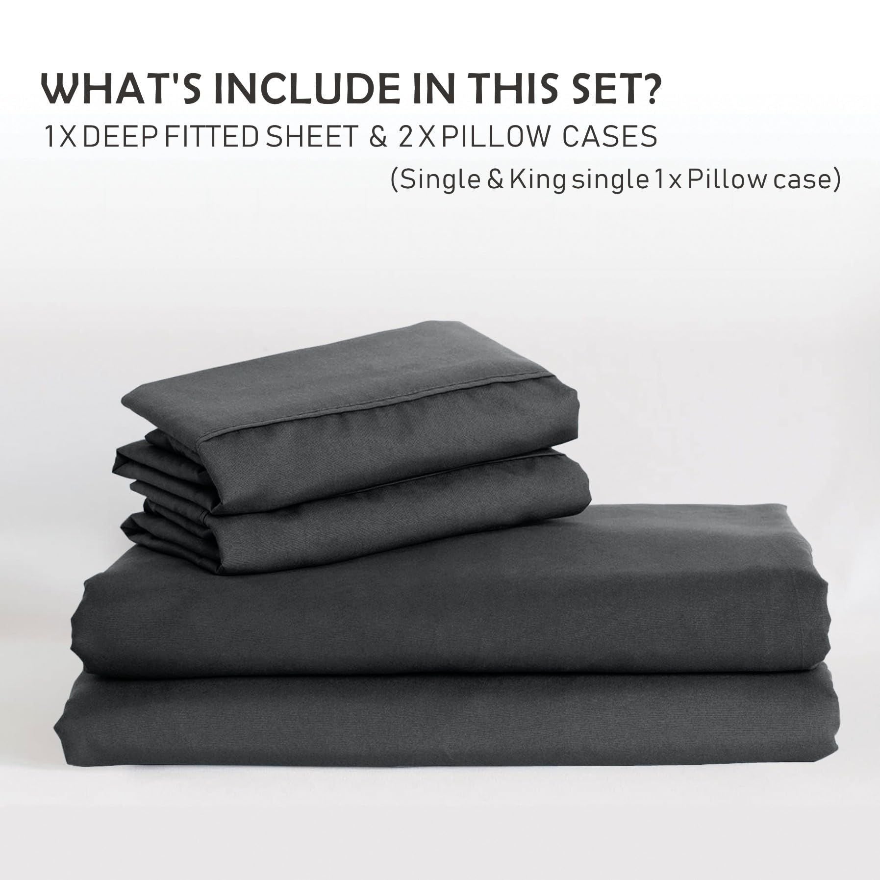 2 Piece 2000TC Microfibre 40cm Deep Pocket Fitted Sheet Set with Pillowcase - Dark Gray King Single