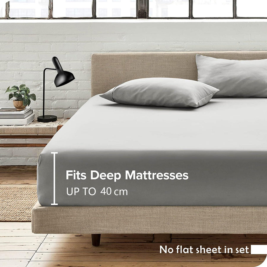 2 Piece 2000TC Microfibre 40cm Deep Pocket Fitted Sheet Set with Pillowcase - Silver Gray King Single
