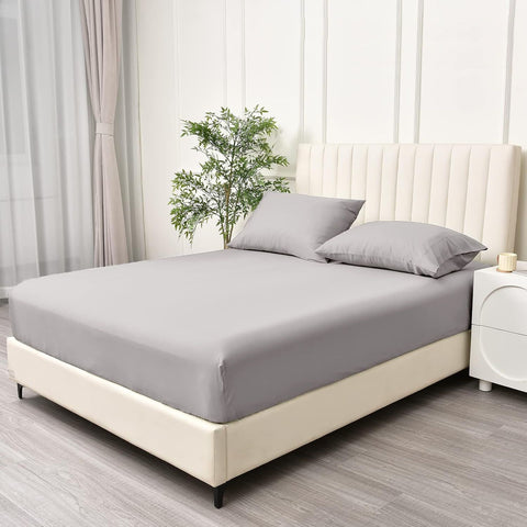 2 Piece 2000TC Microfibre 40cm Deep Pocket Fitted Sheet Set with Pillowcase - Silver Gray King Single