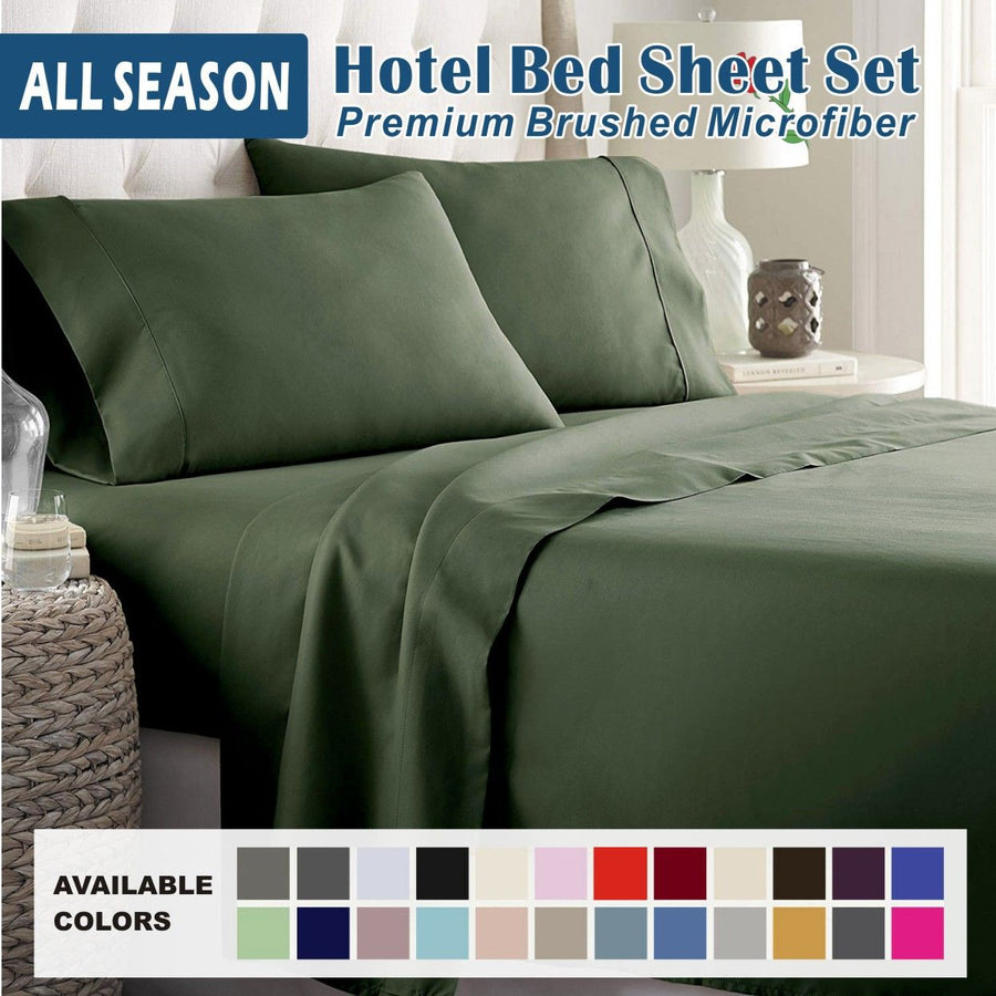 2000TC Microfibre Deep Pocket Bed Sheet Set - 3 Piece, Olive Green, King Single