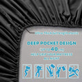 Hotel Quality 1 Piece Black Microfiber 40cm Deep Pocket Fitted Sheet - King Single