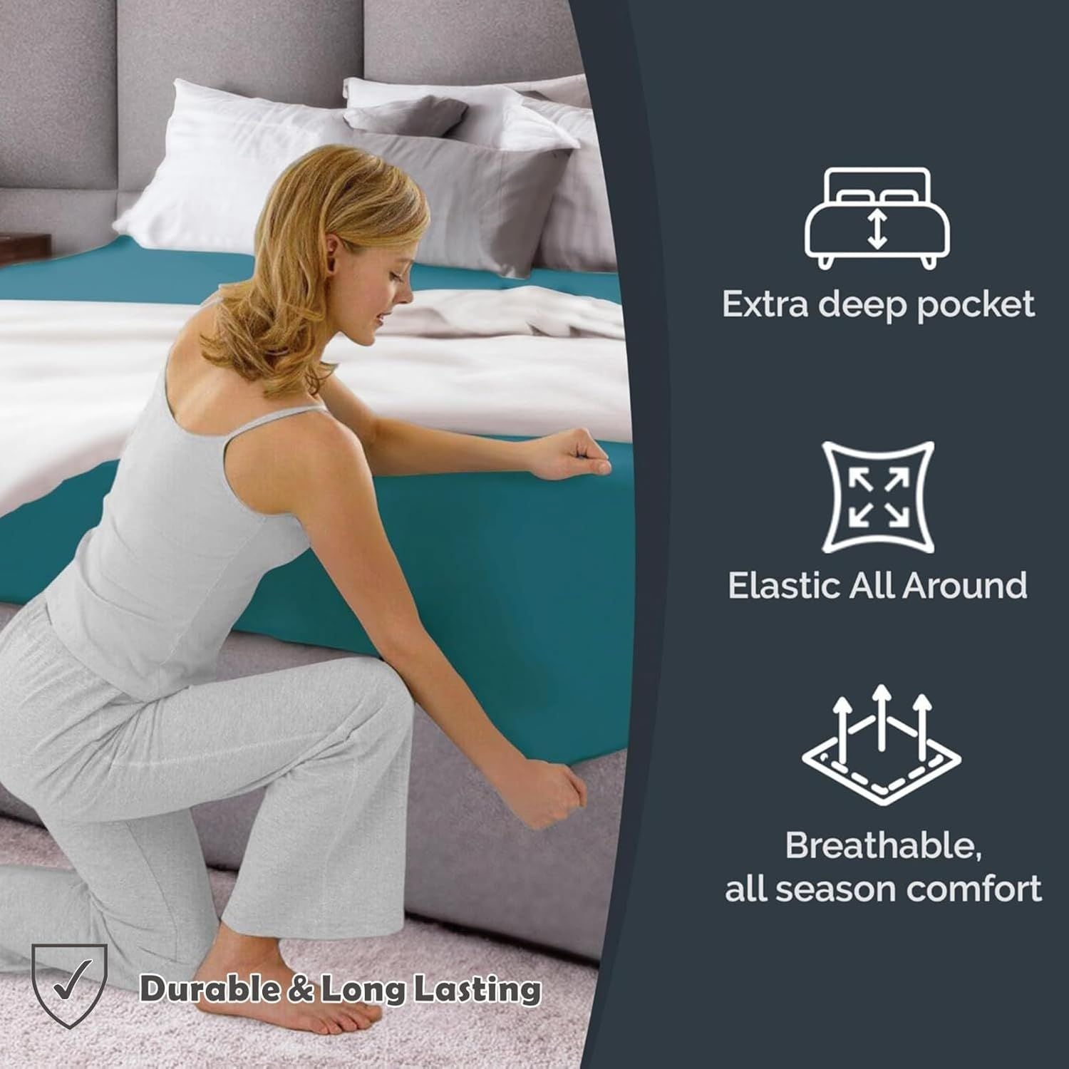 Hotel Quality 1 Piece Biscay Blue Microfiber 40cm Deep Pocket Fitted Sheet - King Single