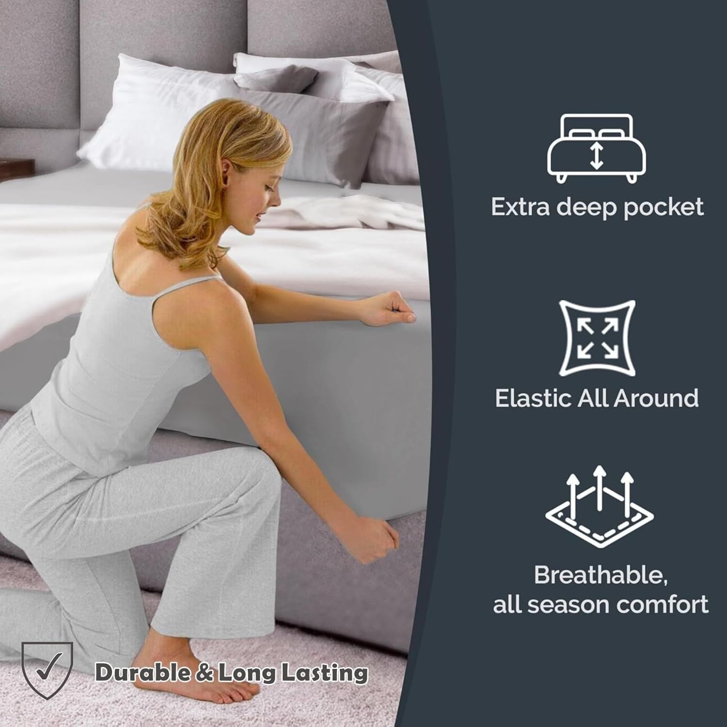 Hotel Quality 1 Piece Silver Gray Microfiber 40cm Deep Pocket Fitted Sheet - King Single