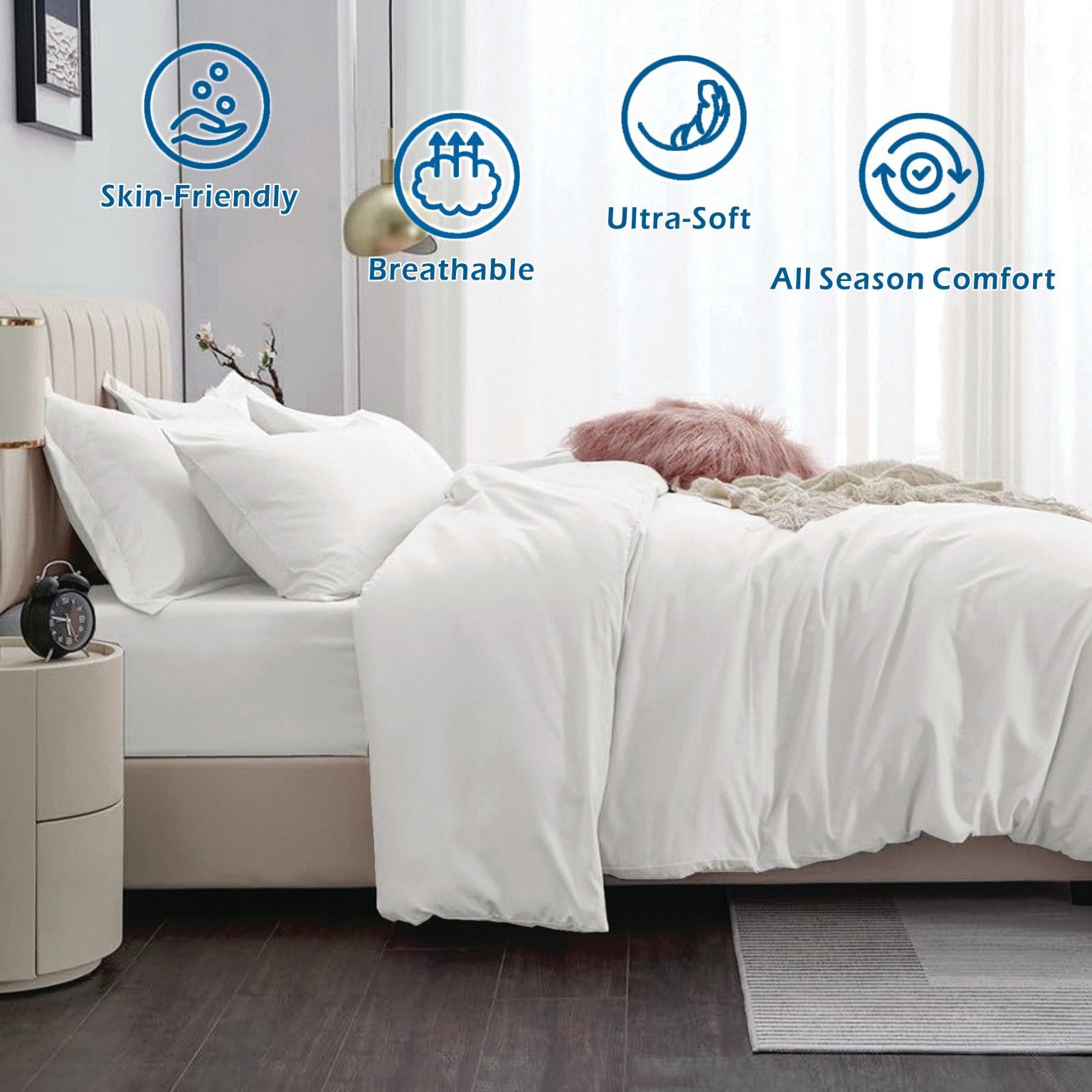 2000TC Microfibre Zipper Quilt Cover Set - 3 Piece, Raw White, Queen