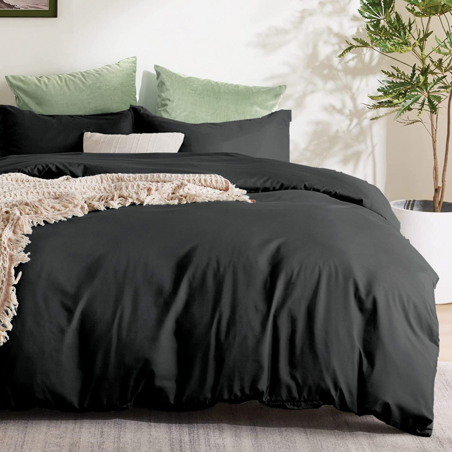 2000TC Microfibre Zipper Quilt Cover Set - 3 Piece, Black, Queen