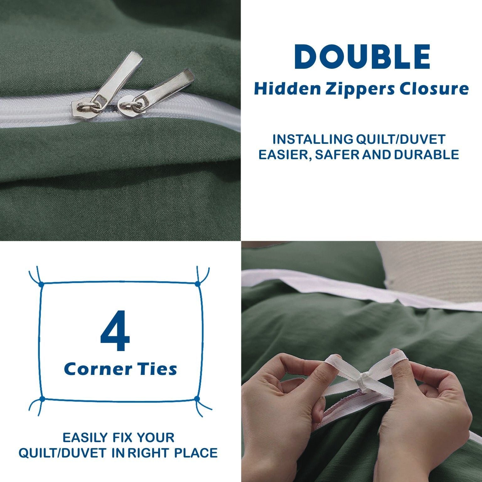 2000TC Microfibre Zipper Quilt Cover Set - 3 Piece, Olive Green, Queen