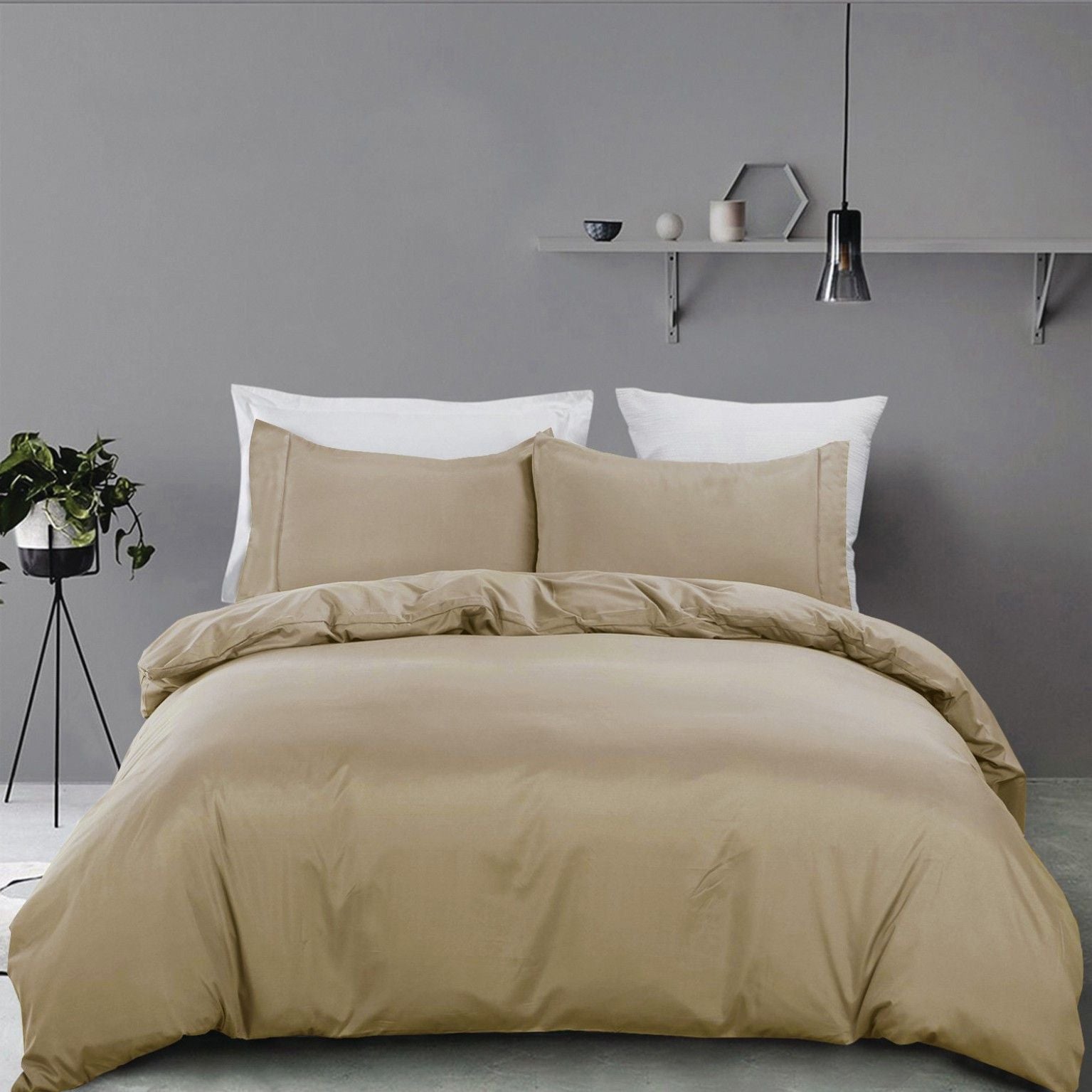 2000TC Microfibre Zipper Quilt Cover Set - 3 Piece, Camel Beige, Queen