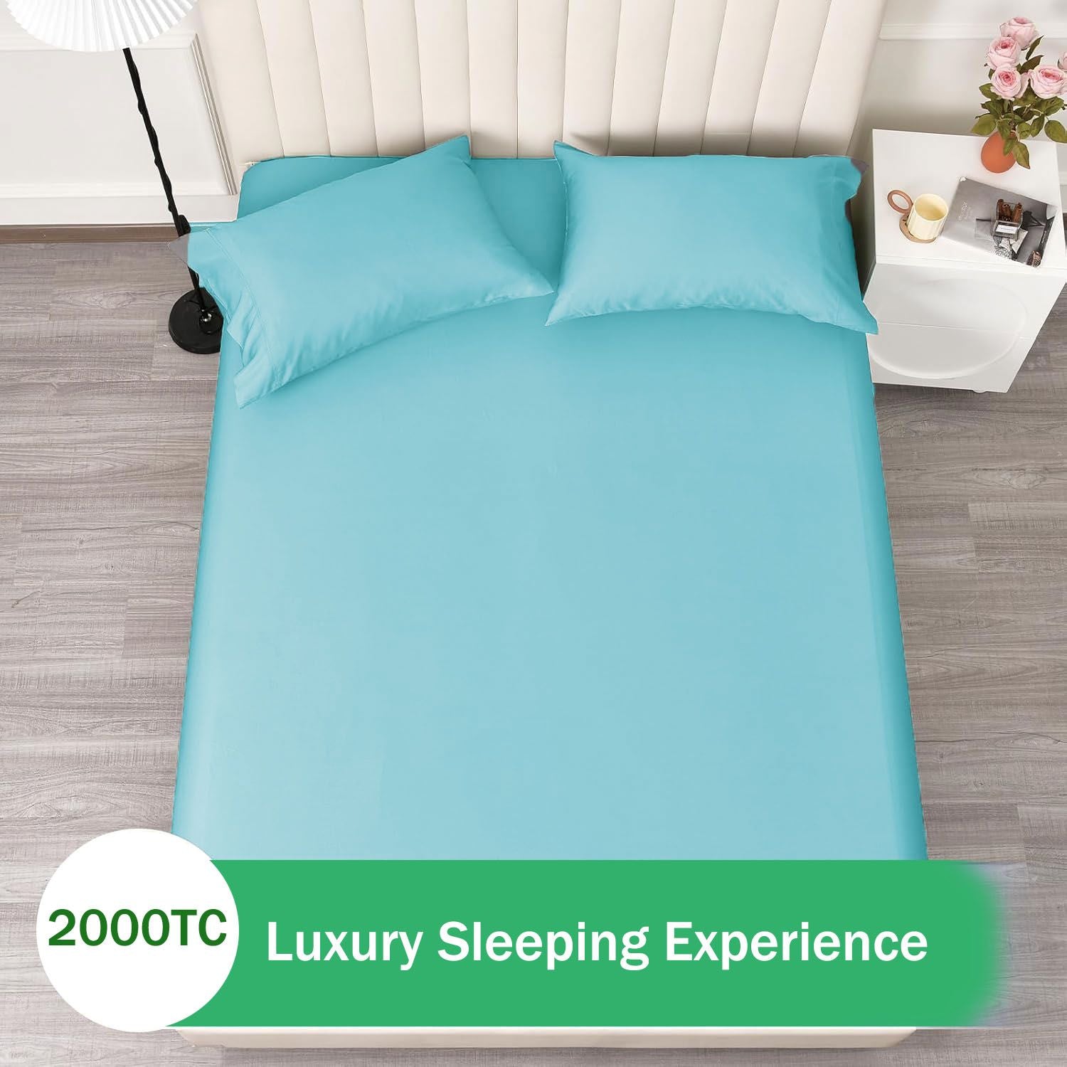 3 Piece 2000TC Microfibre 40cm Deep Pocket Fitted Sheet Set with Pillowcases - Ice Blue Queen
