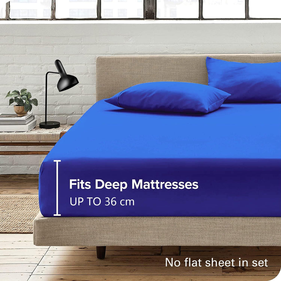 3 Piece 2000TC Microfibre 40cm Deep Pocket Fitted Sheet Set with Pillowcases - Royal Blue Queen