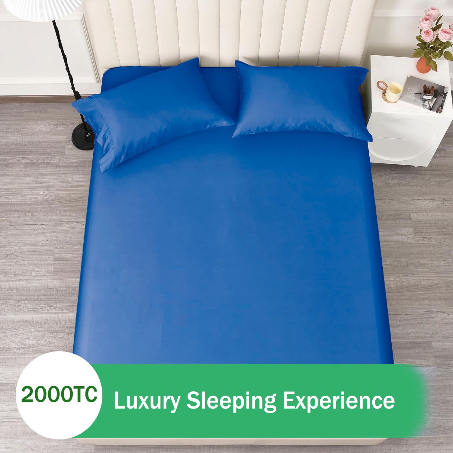 3 Piece 2000TC Microfibre 40cm Deep Pocket Fitted Sheet Set with Pillowcases - Royal Blue Queen
