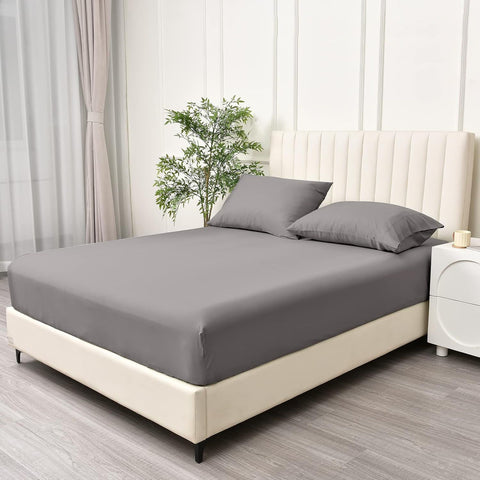 3 Piece 2000TC Microfibre 40cm Deep Pocket Fitted Sheet Set with Pillowcases - Grey Queen