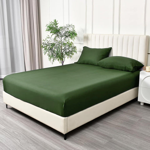 3 Piece 2000TC Microfibre 40cm Deep Pocket Fitted Sheet Set with Pillowcases - Olive Green Queen