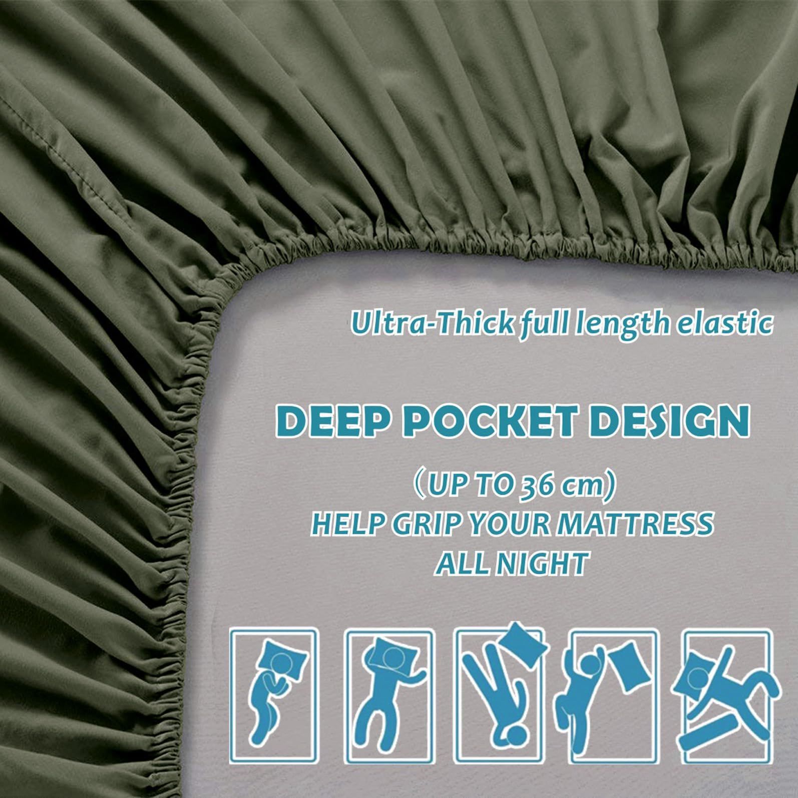 3 Piece 2000TC Microfibre 40cm Deep Pocket Fitted Sheet Set with Pillowcases - Olive Green Queen