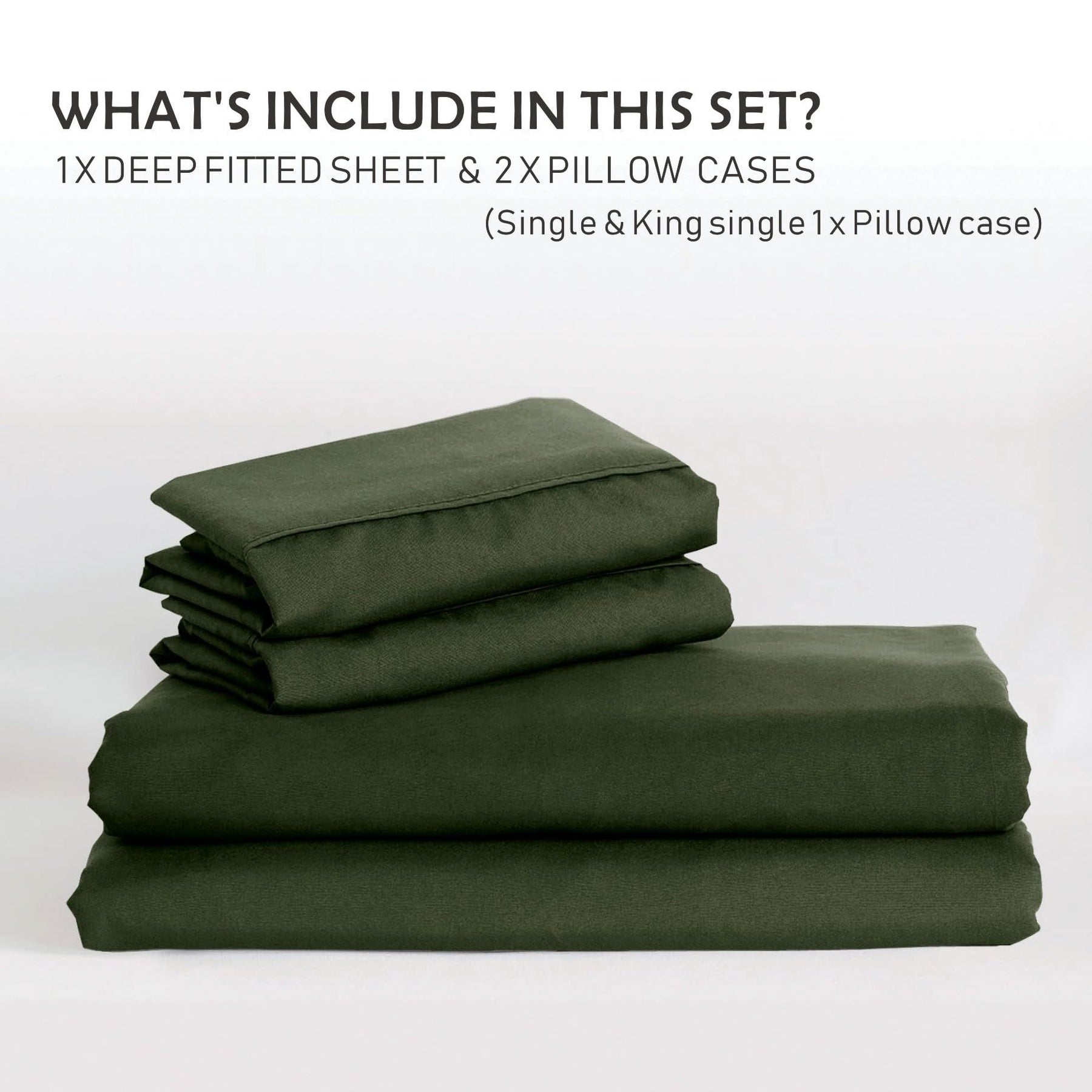 3 Piece 2000TC Microfibre 40cm Deep Pocket Fitted Sheet Set with Pillowcases - Olive Green Queen