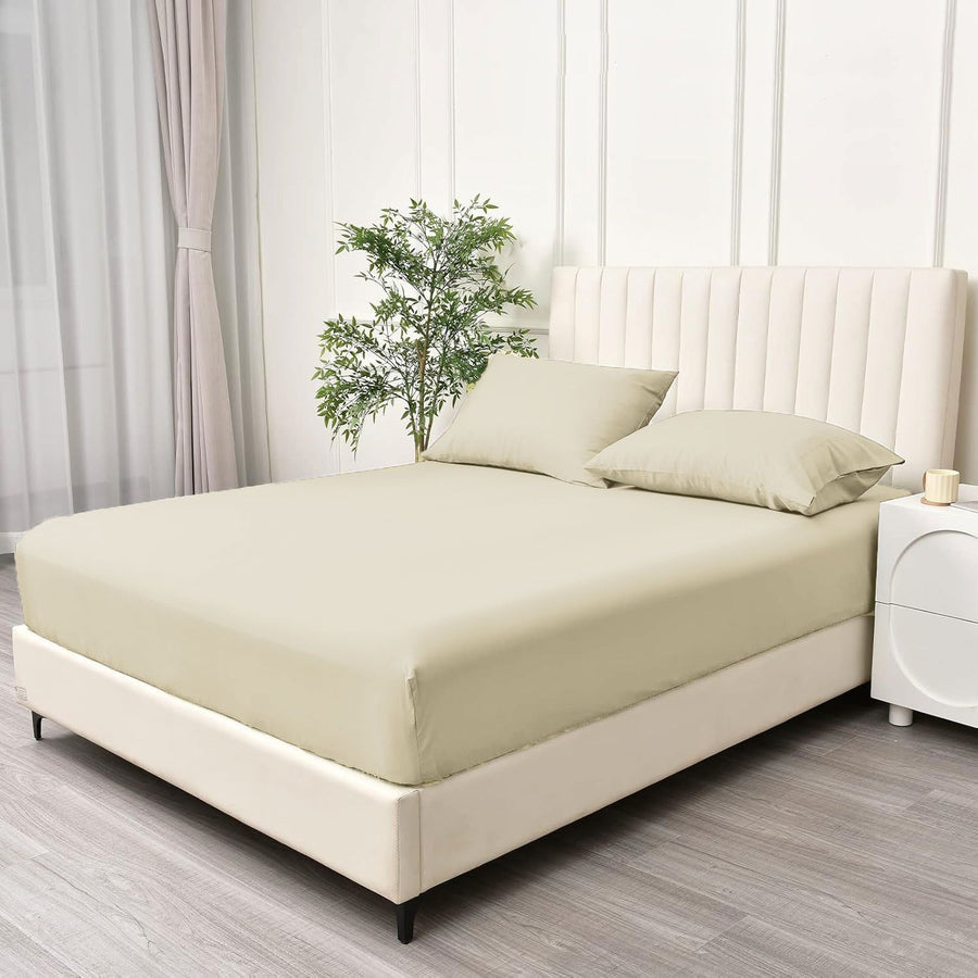 3 Piece 2000TC Microfibre 40cm Deep Pocket Fitted Sheet Set with Pillowcases - Cream White Queen