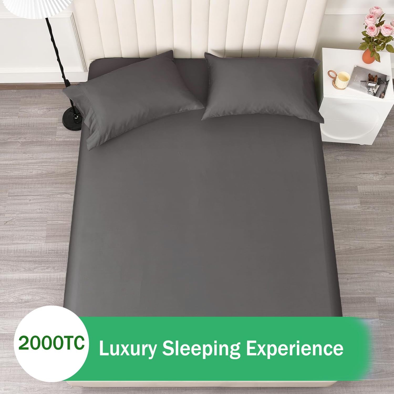 3 Piece 2000TC Microfibre 40cm Deep Pocket Fitted Sheet Set with Pillowcases - Dark Gray Queen