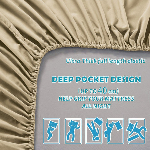 3 Piece 2000TC Microfibre 40cm Deep Pocket Fitted Sheet Set with Pillowcases - Camel Beige Queen