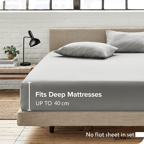 3 Piece 2000TC Microfibre 40cm Deep Pocket Fitted Sheet Set with Pillowcases - Silver Gray Queen