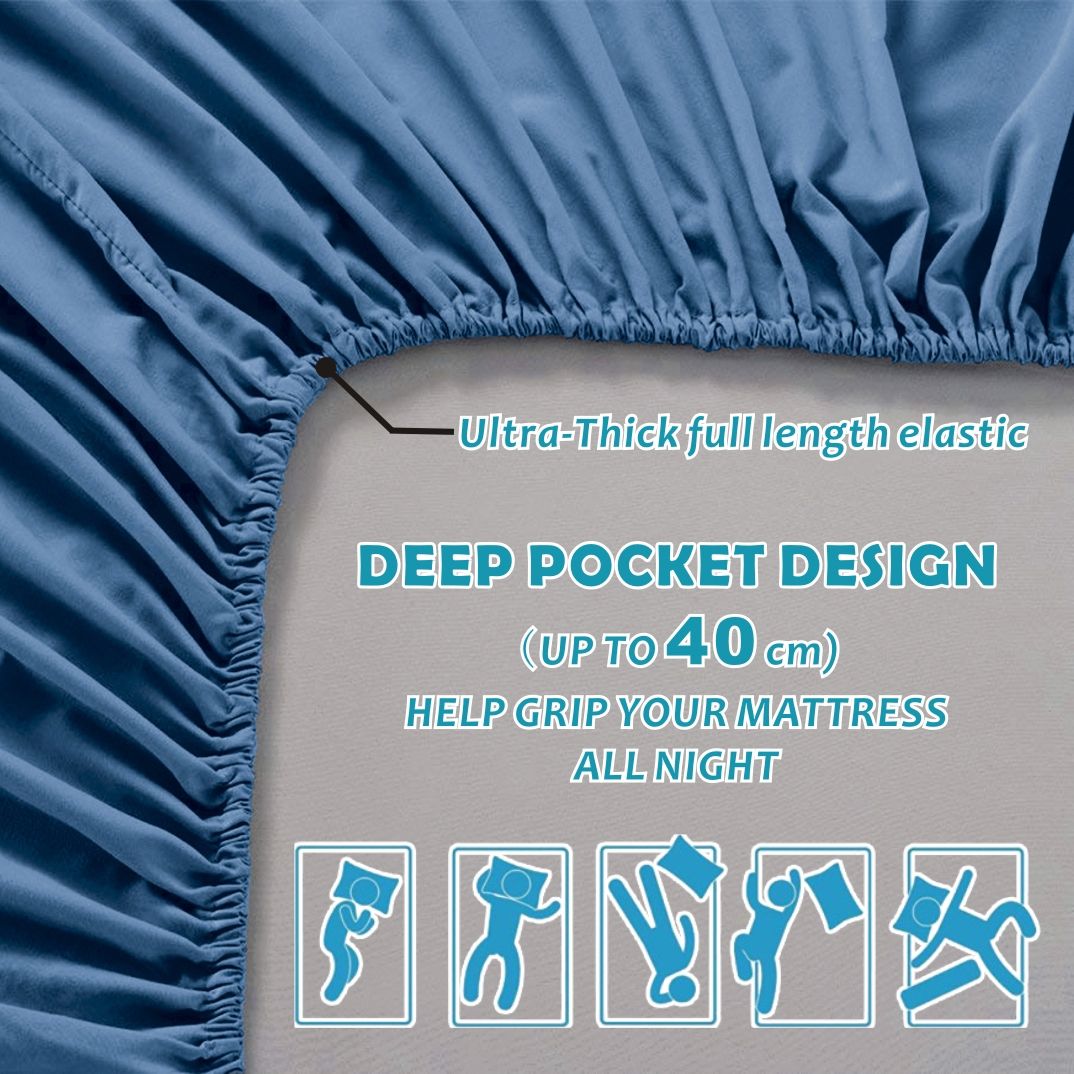 2000TC Microfibre Deep Pocket Bed Sheet Set - 4 Piece, Ocean, Queen
