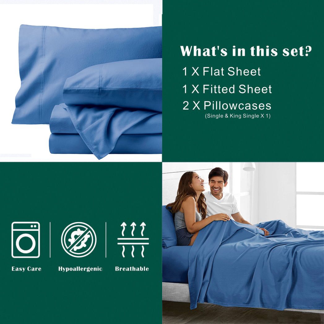 2000TC Microfibre Deep Pocket Bed Sheet Set - 4 Piece, Ocean, Queen