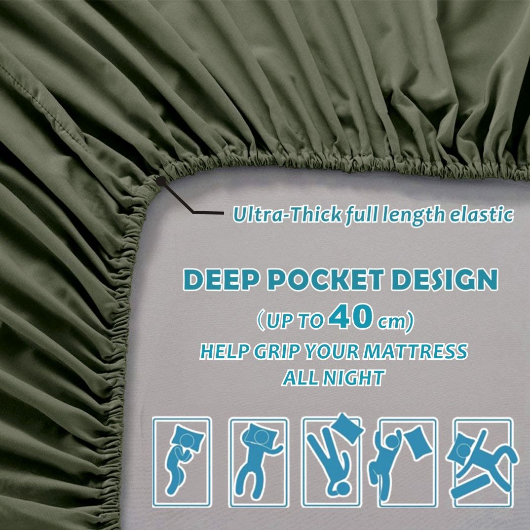 2000TC Microfibre Deep Pocket Bed Sheet Set - 4 Piece, Olive Green, Queen