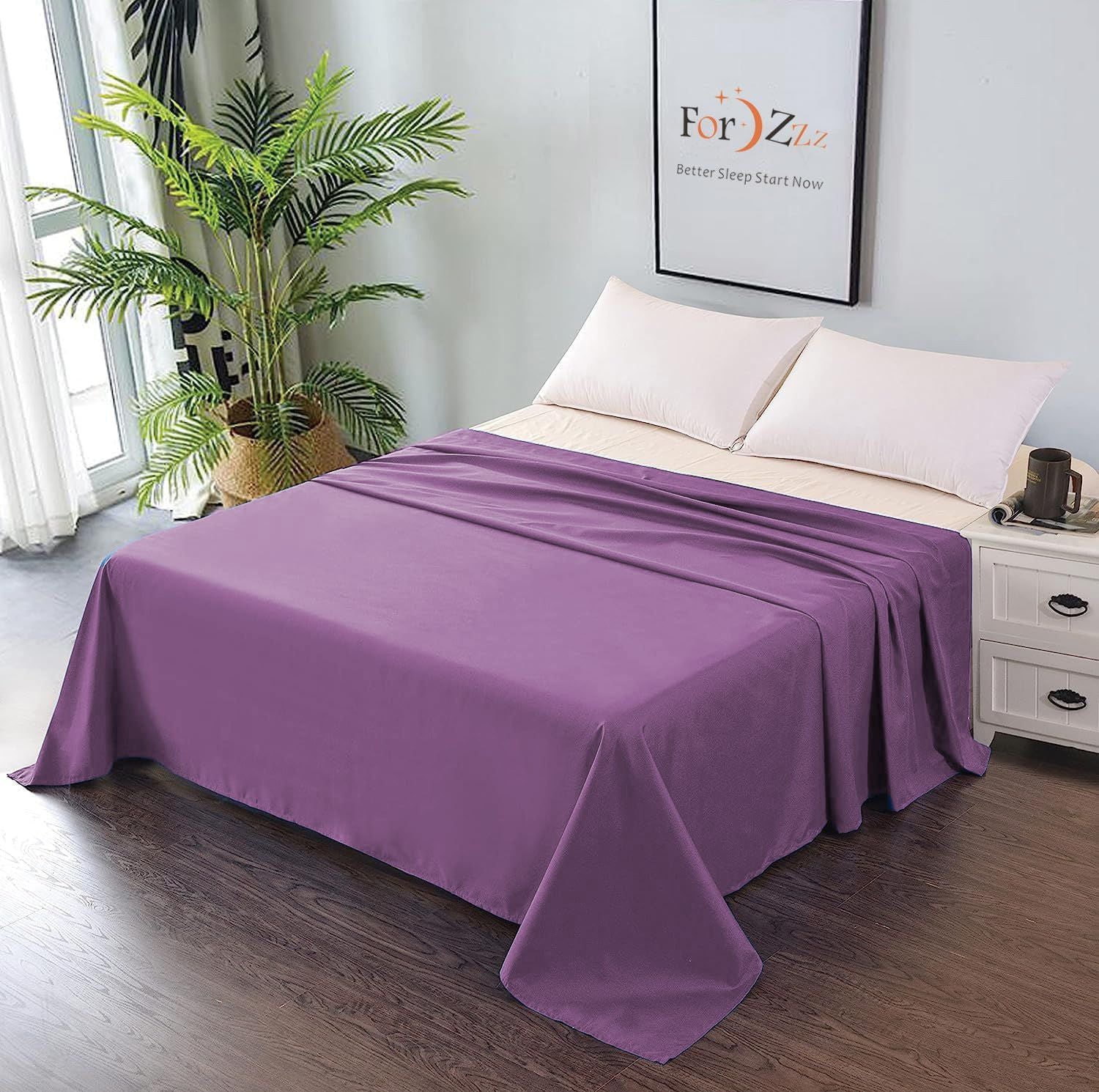 Elegant Comfort 1 Piece Purple 2000 Thread Count Microfiber Flat Sheet - Queen