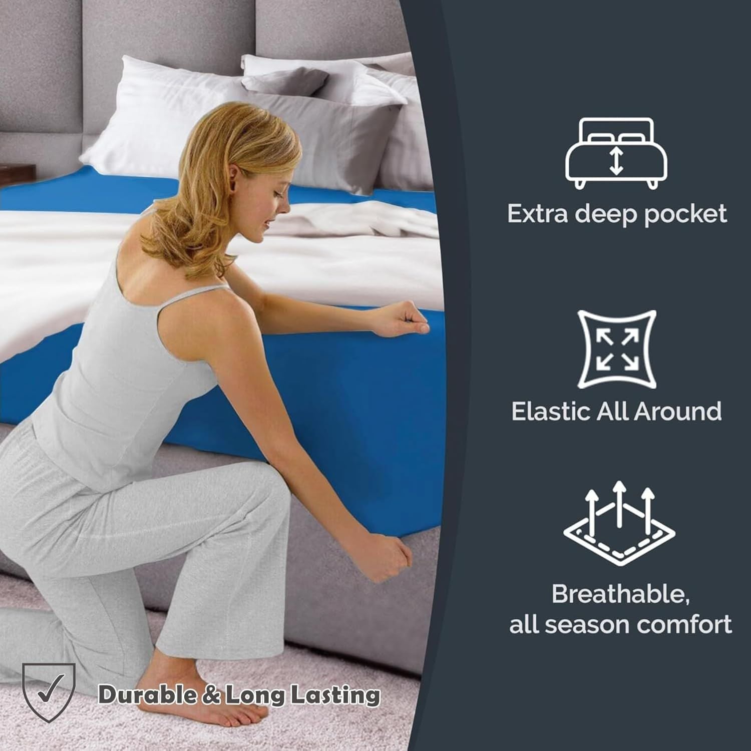 Hotel Quality 1 Piece Ocean Microfiber 40cm Deep Pocket Fitted Sheet - Queen