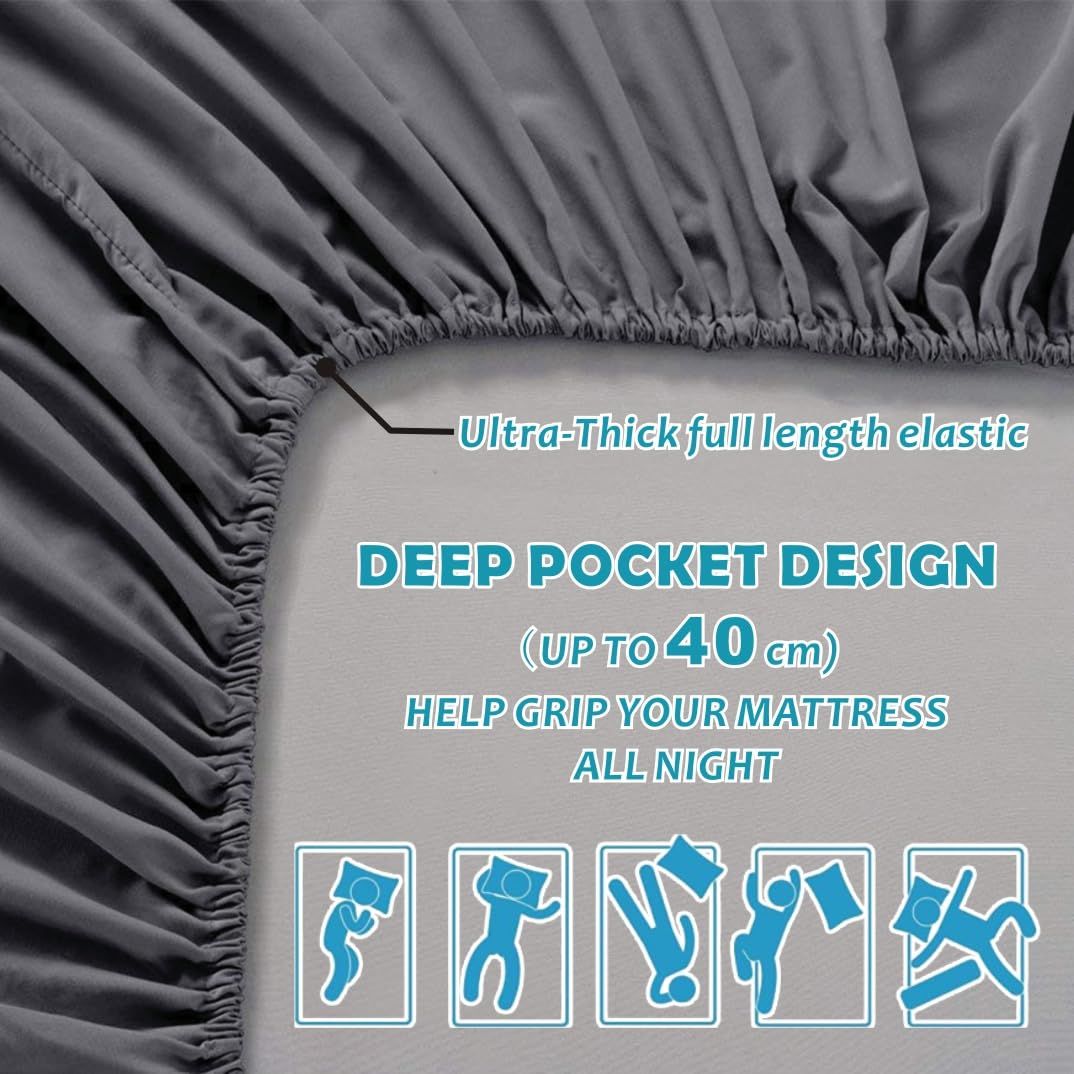 Hotel Quality 1 Piece Dark Gray Microfiber 40cm Deep Pocket Fitted Sheet - Queen
