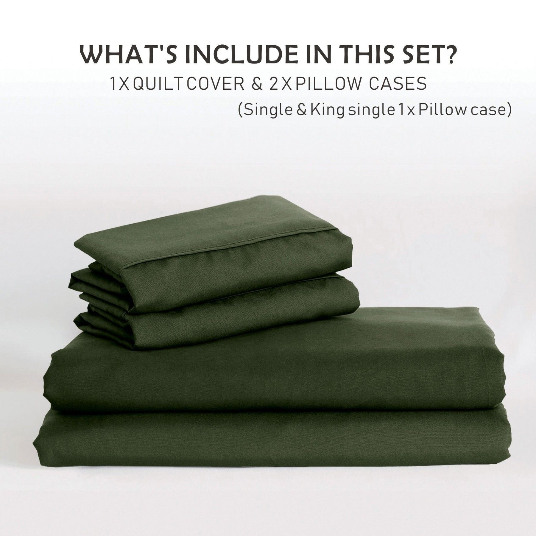 2000TC Microfibre Zipper Quilt Cover Set - 2 Piece, Olive Green, Single