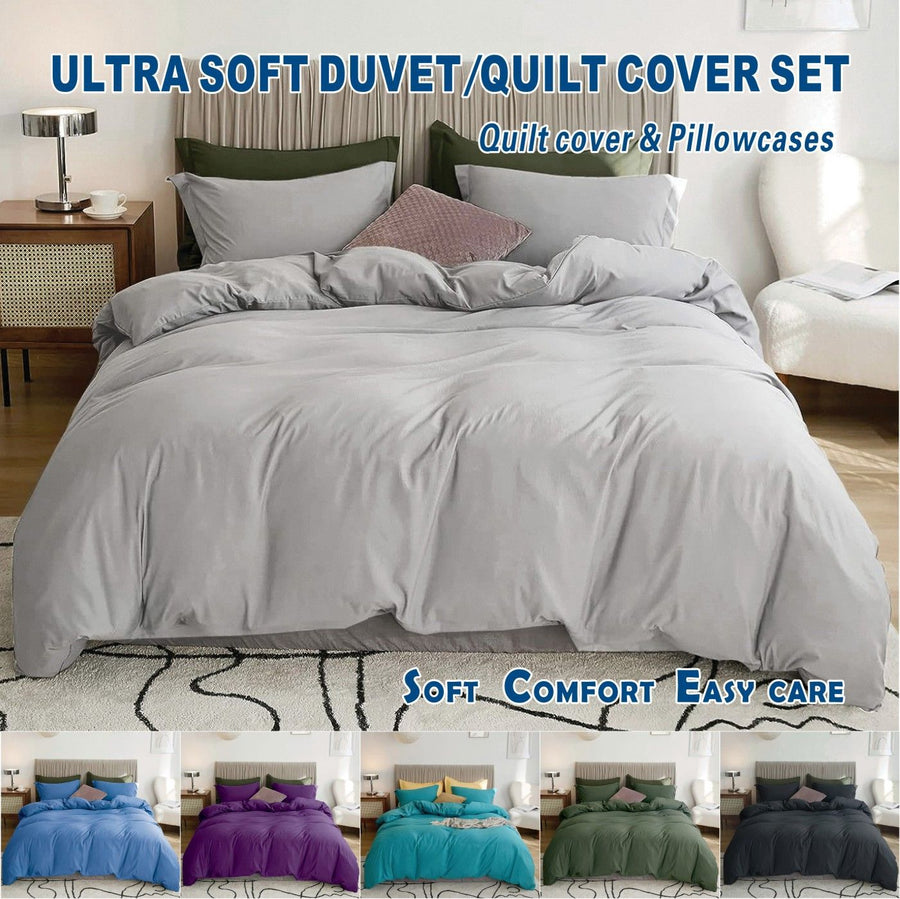 2000TC Microfibre Zipper Quilt Cover Set - 2 Piece, Silver Gray, Single