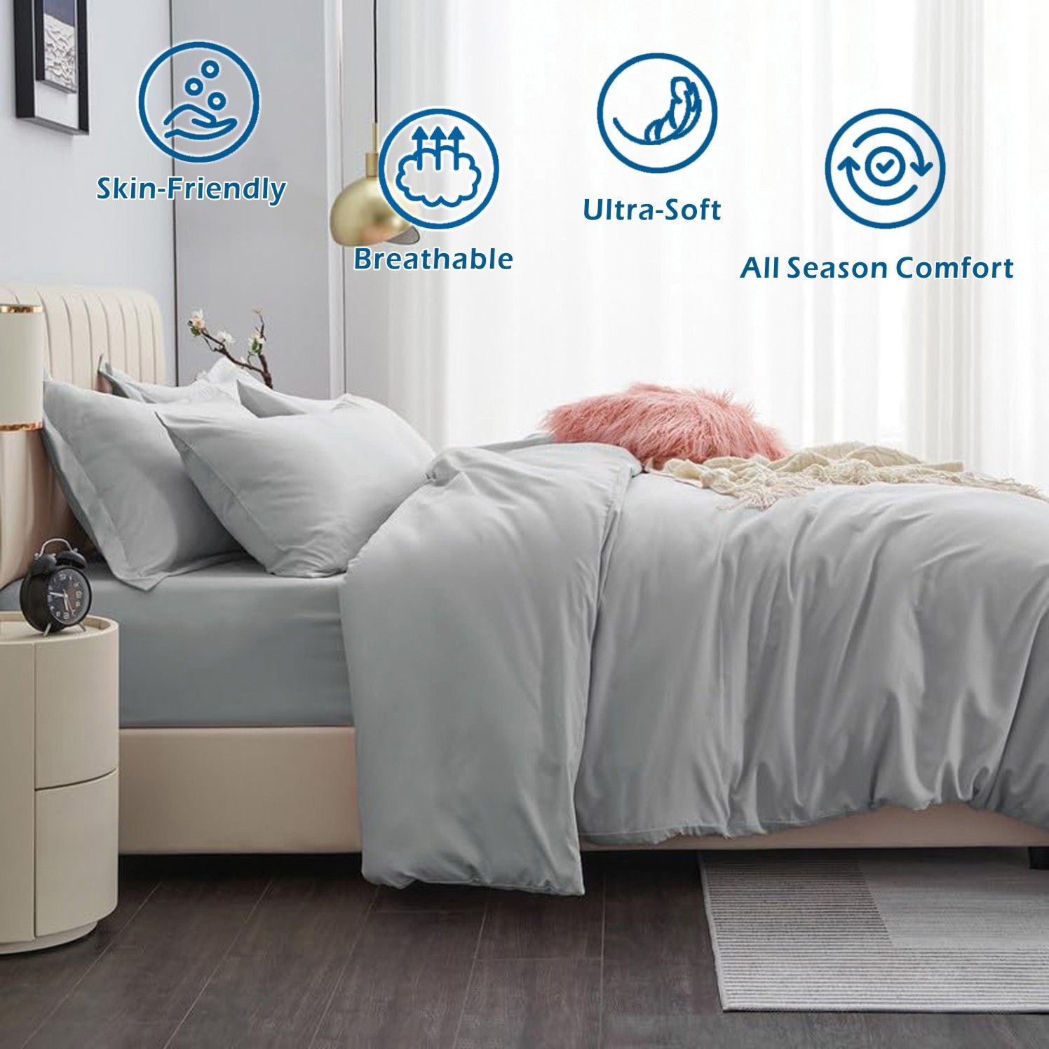 2000TC Microfibre Zipper Quilt Cover Set - 2 Piece, Silver Gray, Single
