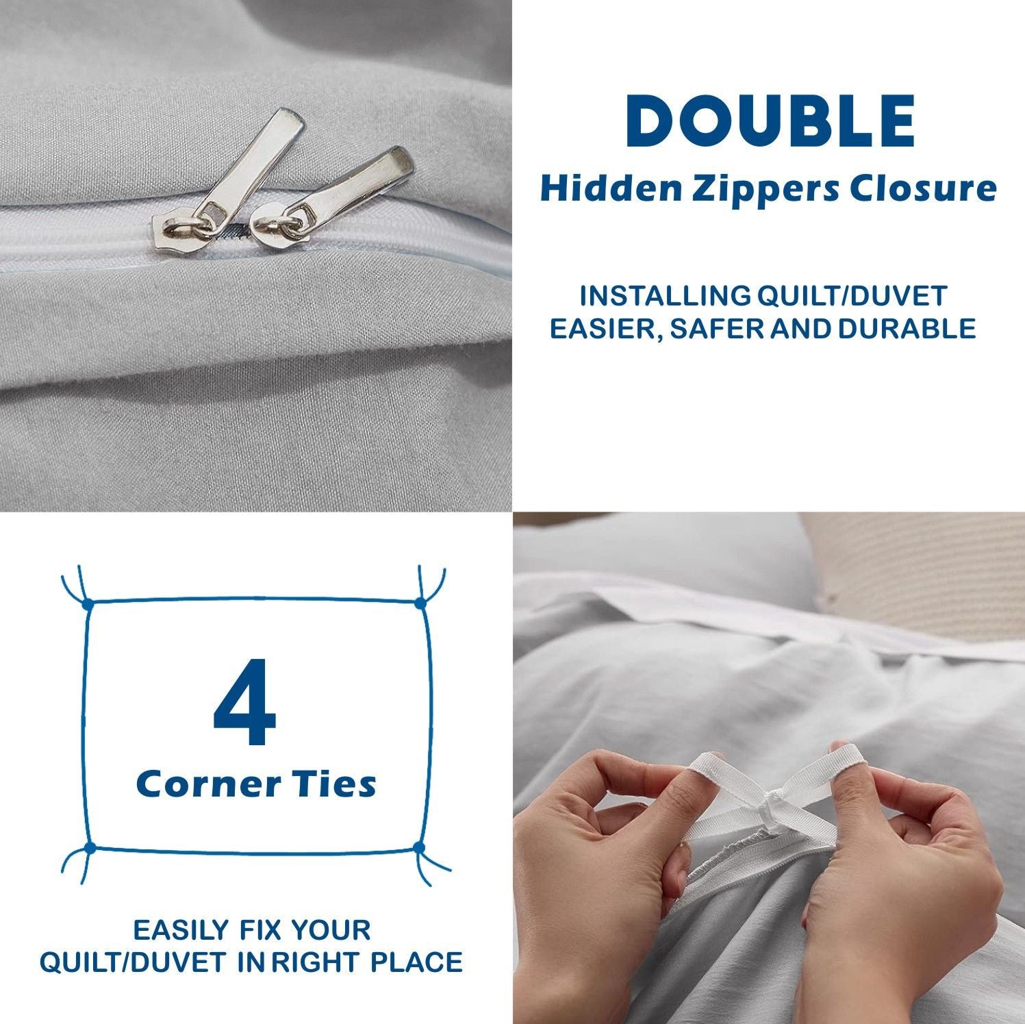 2000TC Microfibre Zipper Quilt Cover Set - 2 Piece, Silver Gray, Single
