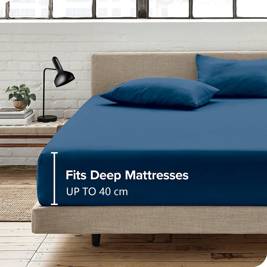 2 Piece 2000TC Microfibre 40cm Deep Pocket Fitted Sheet Set with Pillowcase - Navy Single