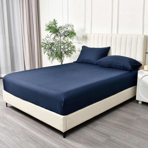 2 Piece 2000TC Microfibre 40cm Deep Pocket Fitted Sheet Set with Pillowcase - Navy Single