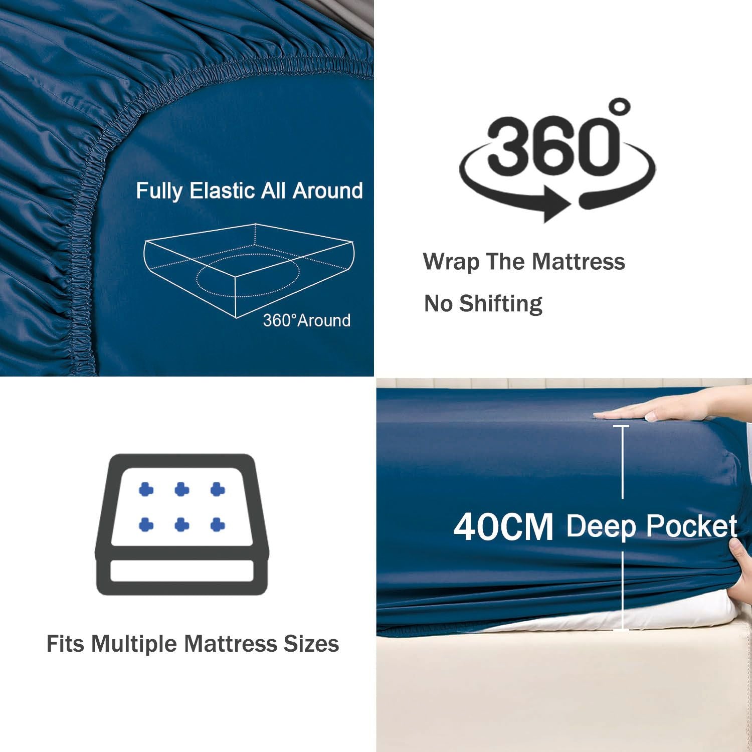 2 Piece 2000TC Microfibre 40cm Deep Pocket Fitted Sheet Set with Pillowcase - Navy Single