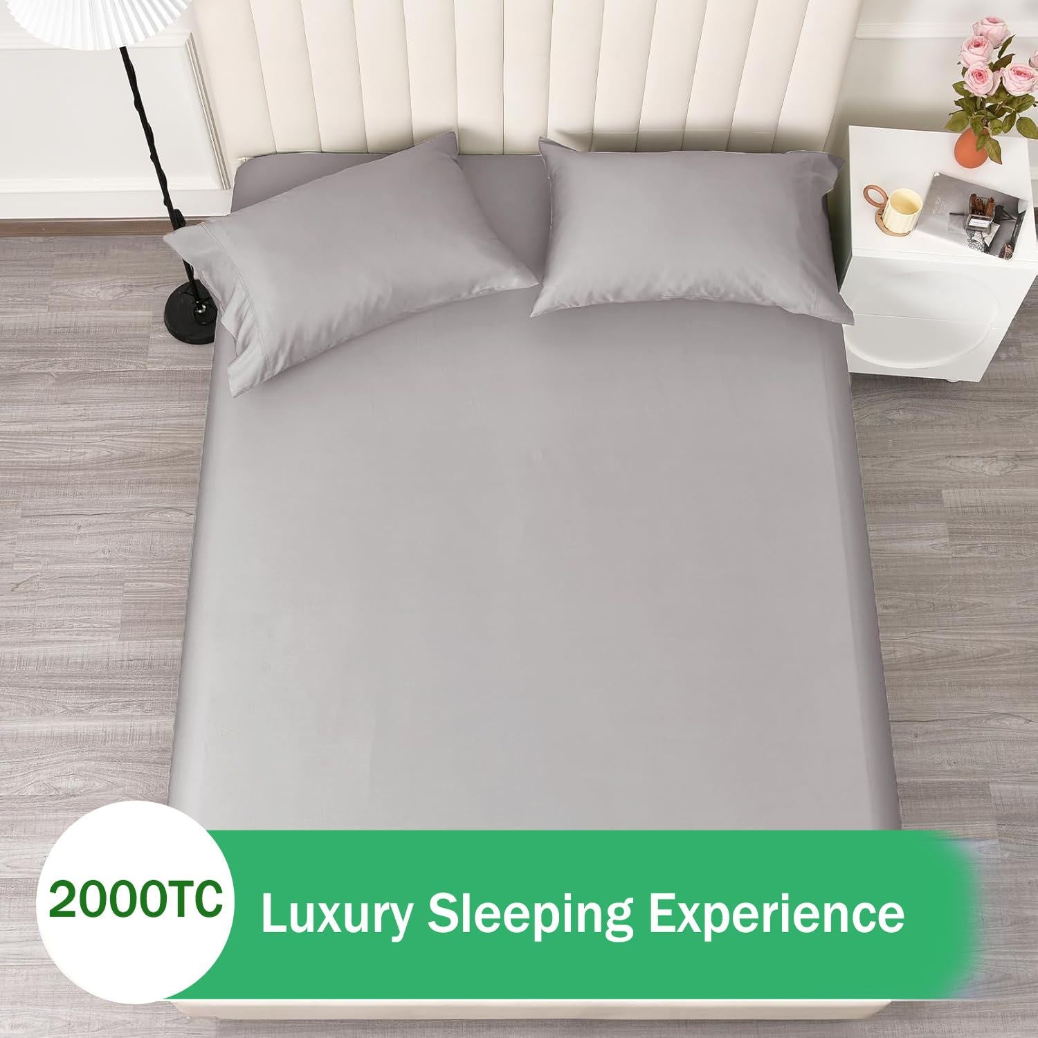 2 Piece 2000TC Microfibre 40cm Deep Pocket Fitted Sheet Set with Pillowcase - Silver Gray Single