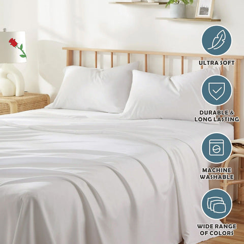 Premium 2000TC Microfibre Deep Pocket Bed Sheet Set - 3 Piece, White, Single