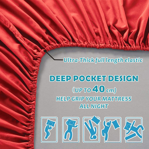 2000TC Microfibre Deep Pocket Bed Sheet Set - 3 Piece, Red, Single