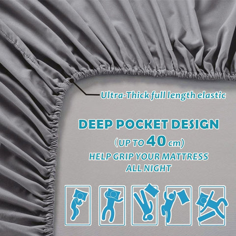 Premium 2000TC Microfibre Deep Pocket Bed Sheet Set - 3 Piece, Grey, Single