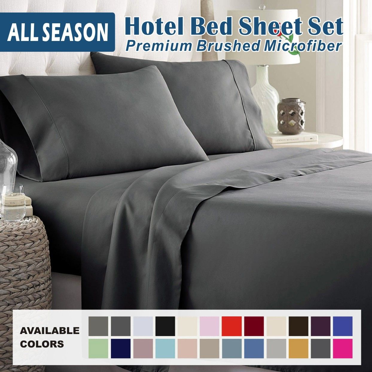 2000TC Microfibre Deep Pocket Bed Sheet Set - 3 Piece, Dark Gray, Single