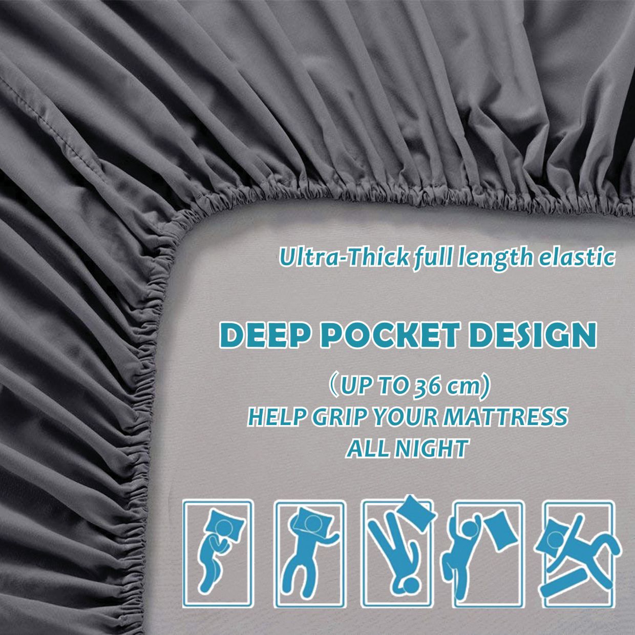 2000TC Microfibre Deep Pocket Bed Sheet Set - 3 Piece, Dark Gray, Single