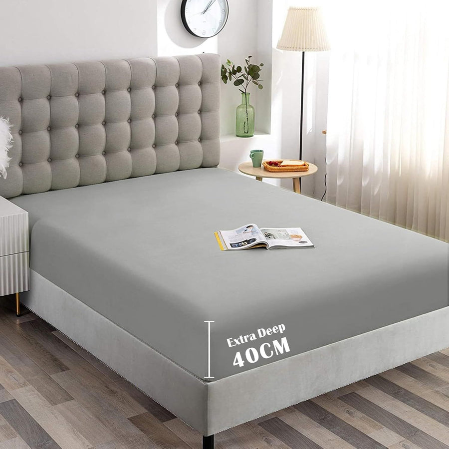 Hotel Quality 1 Piece Silver Gray Microfiber 40cm Deep Pocket Fitted Sheet - Single
