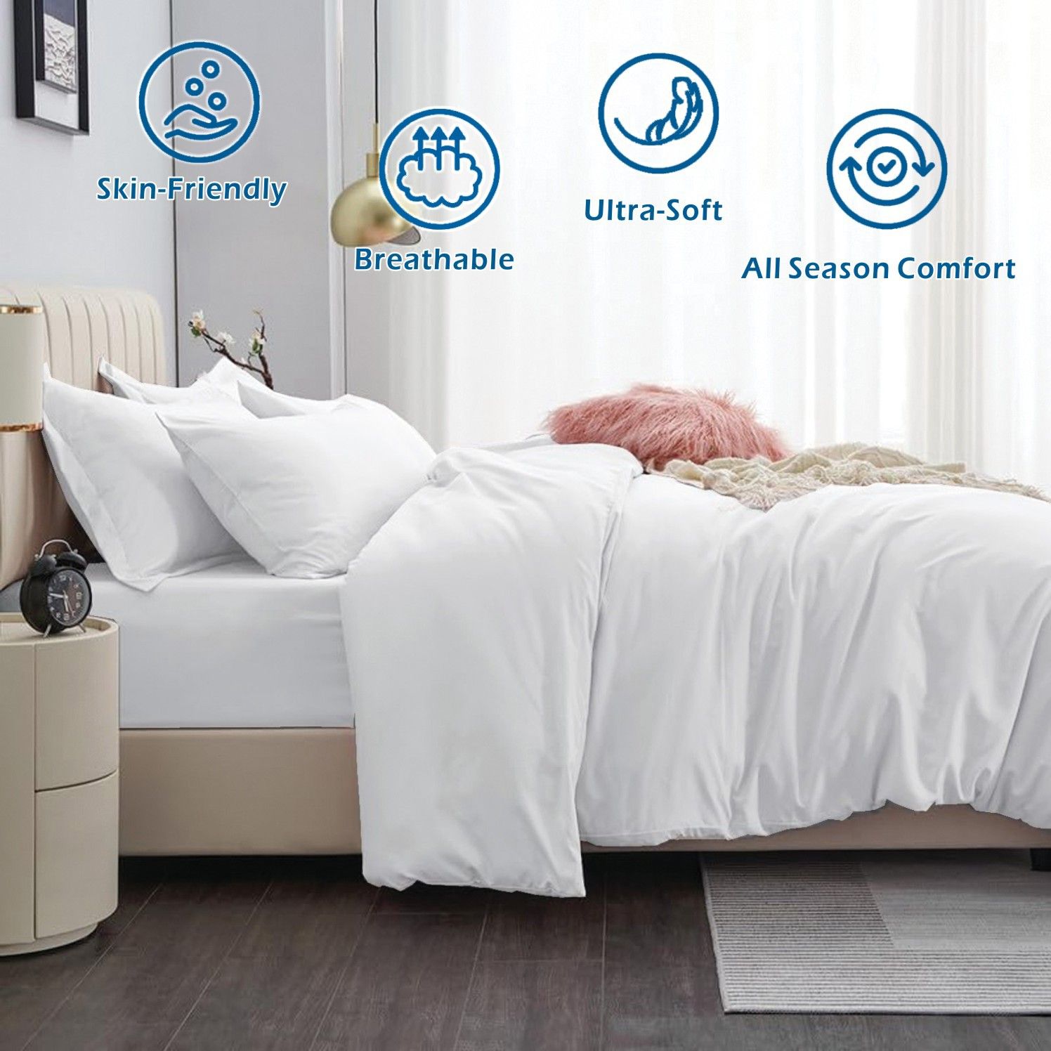 2000TC Microfibre Zipper Quilt Cover Set - 3 Piece, White, Super King