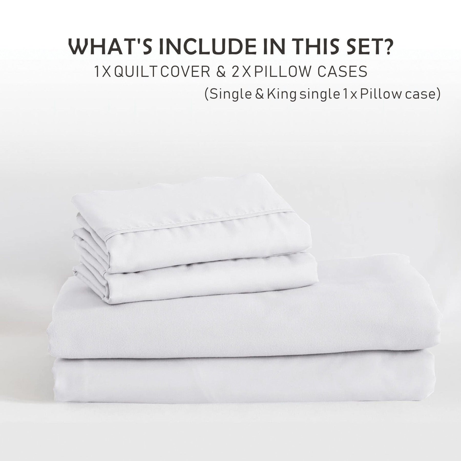 2000TC Microfibre Zipper Quilt Cover Set - 3 Piece, White, Super King