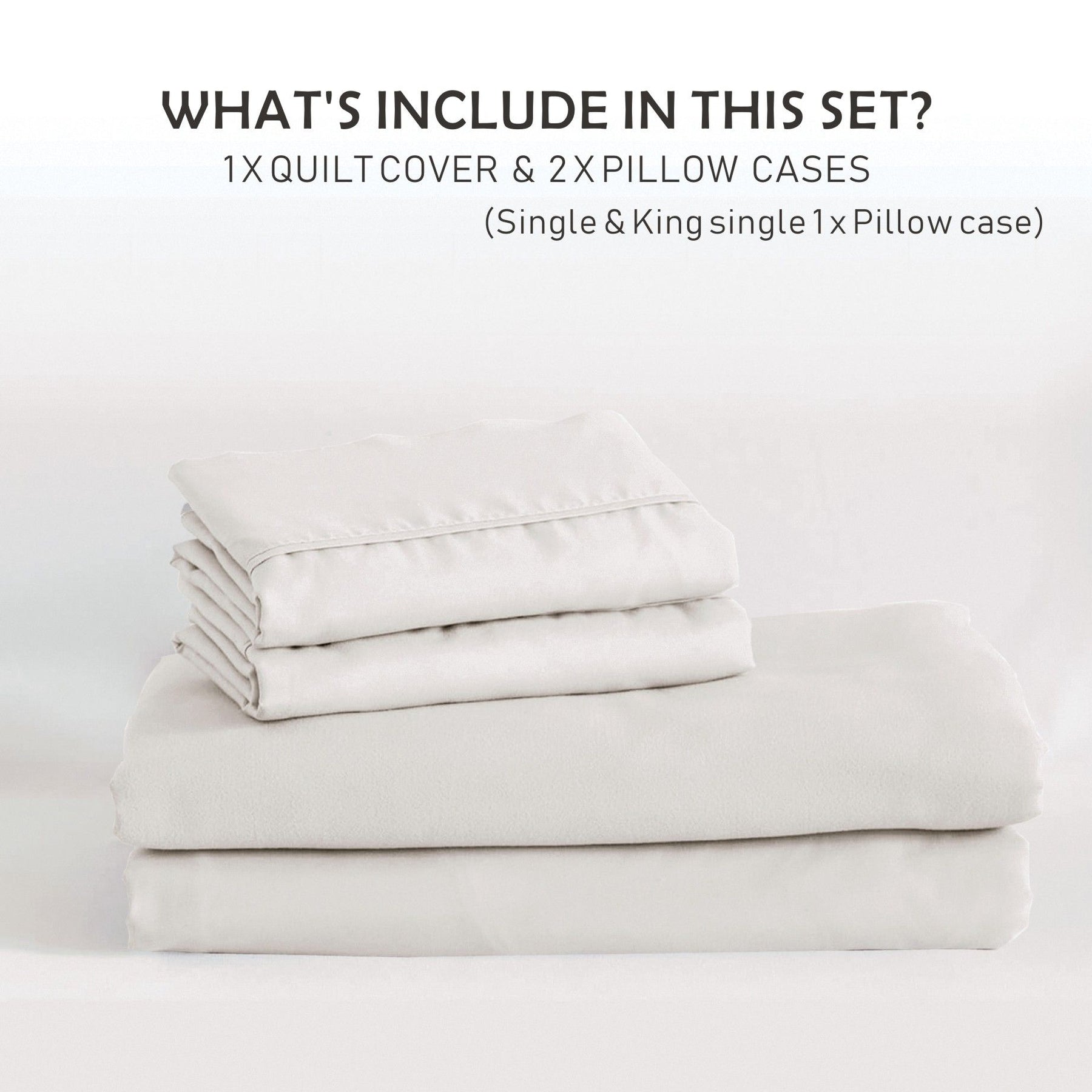 2000TC Microfibre Zipper Quilt Cover Set - 3 Piece, Raw White, Super King