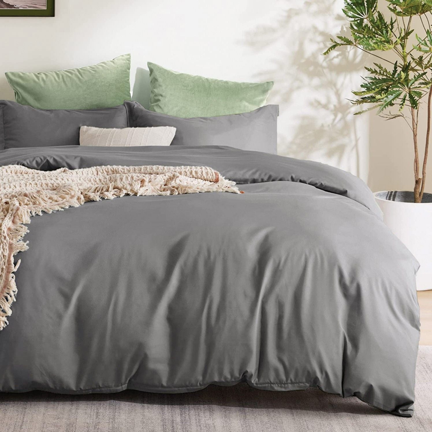 2000TC Microfibre Zipper Quilt Cover Set - 3 Piece, Grey, Super King