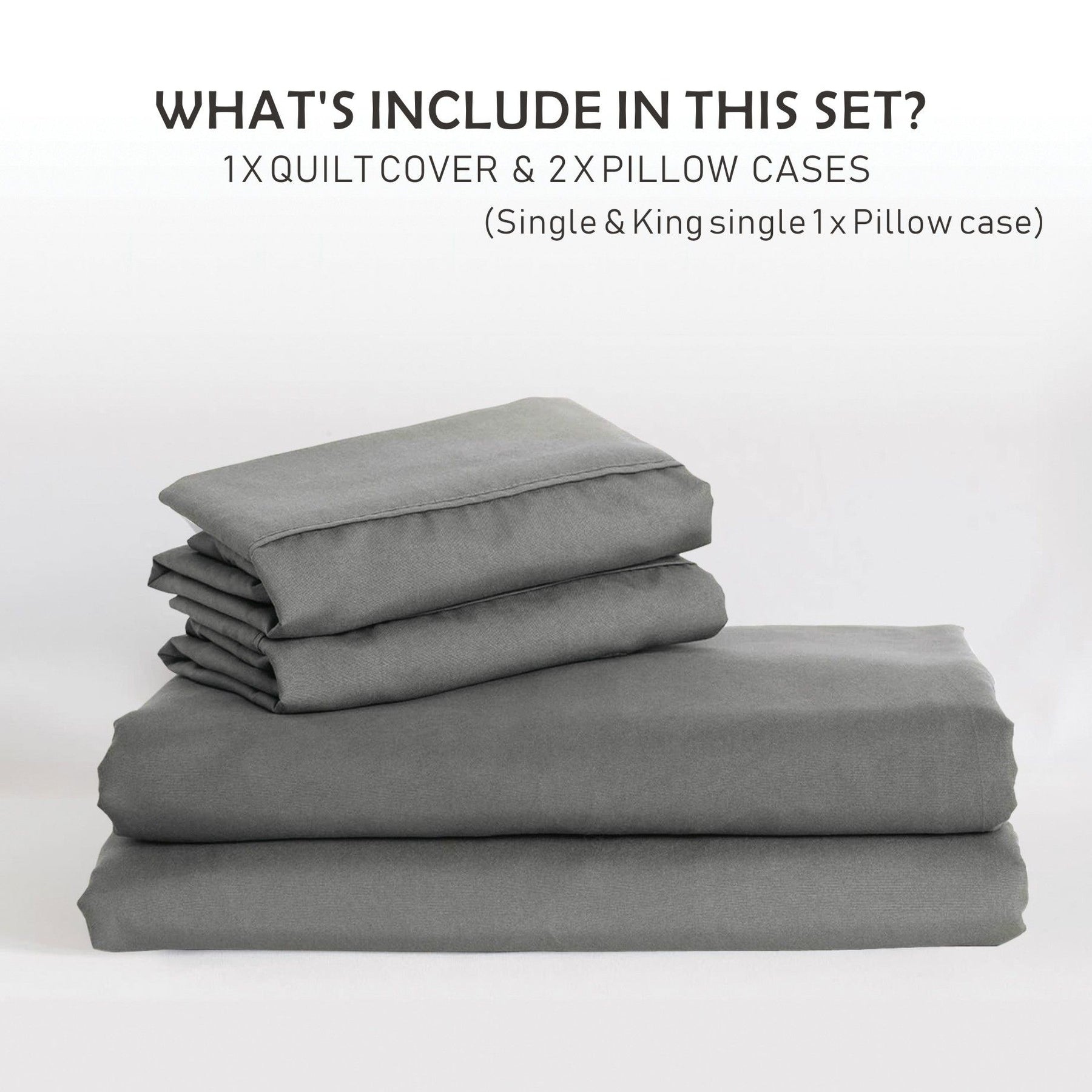 2000TC Microfibre Zipper Quilt Cover Set - 3 Piece, Grey, Super King